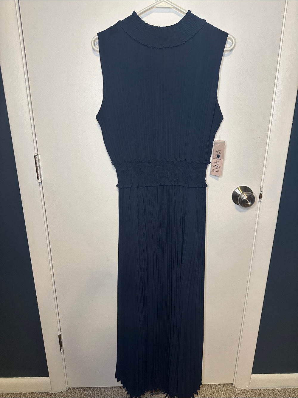 Nanette Lepore Navy Sleeveless Pleated Maxi Dress
